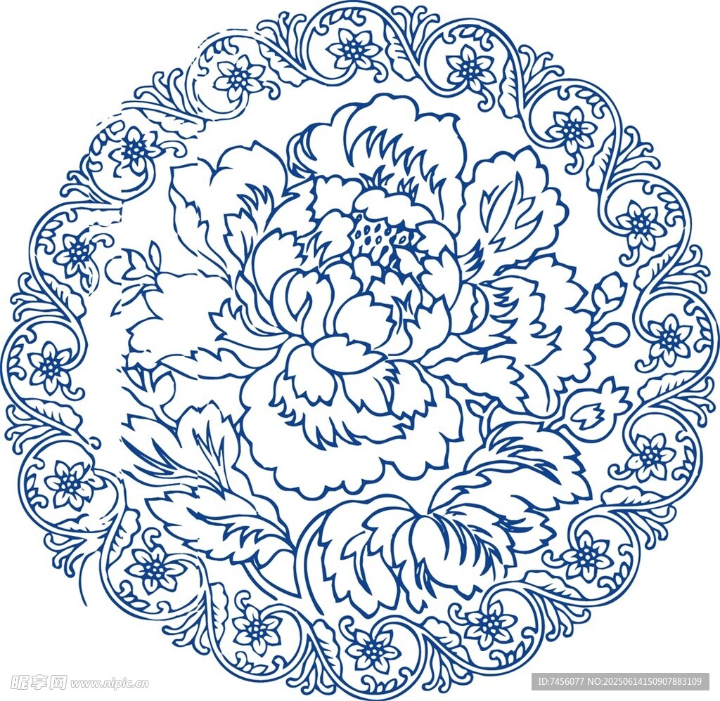 青花瓷盤上的精美花卉圖案