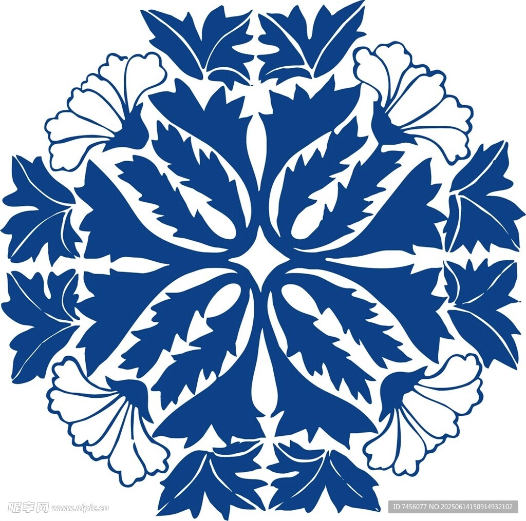 藍(lán)白花卉對(duì)稱圖案