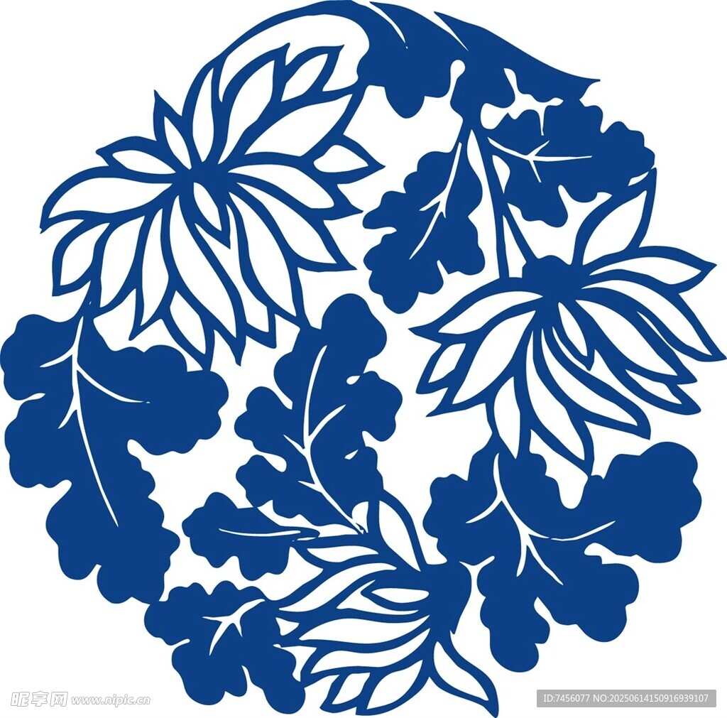 藍白菊花團花紋飾圖案