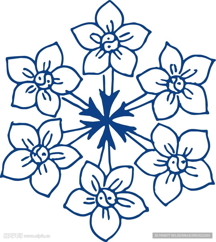藍色花朵對稱圖案設計