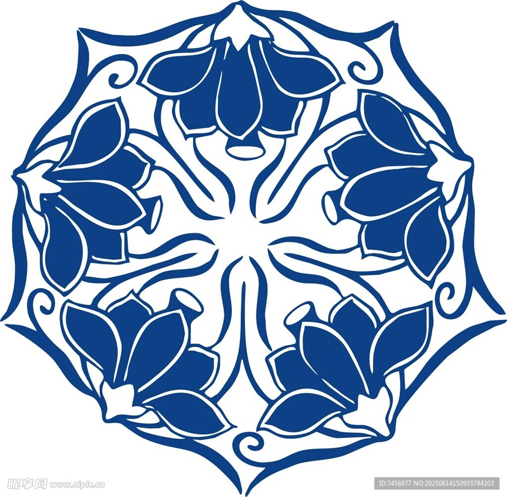 藍(lán)白中式圓形花紋圖案