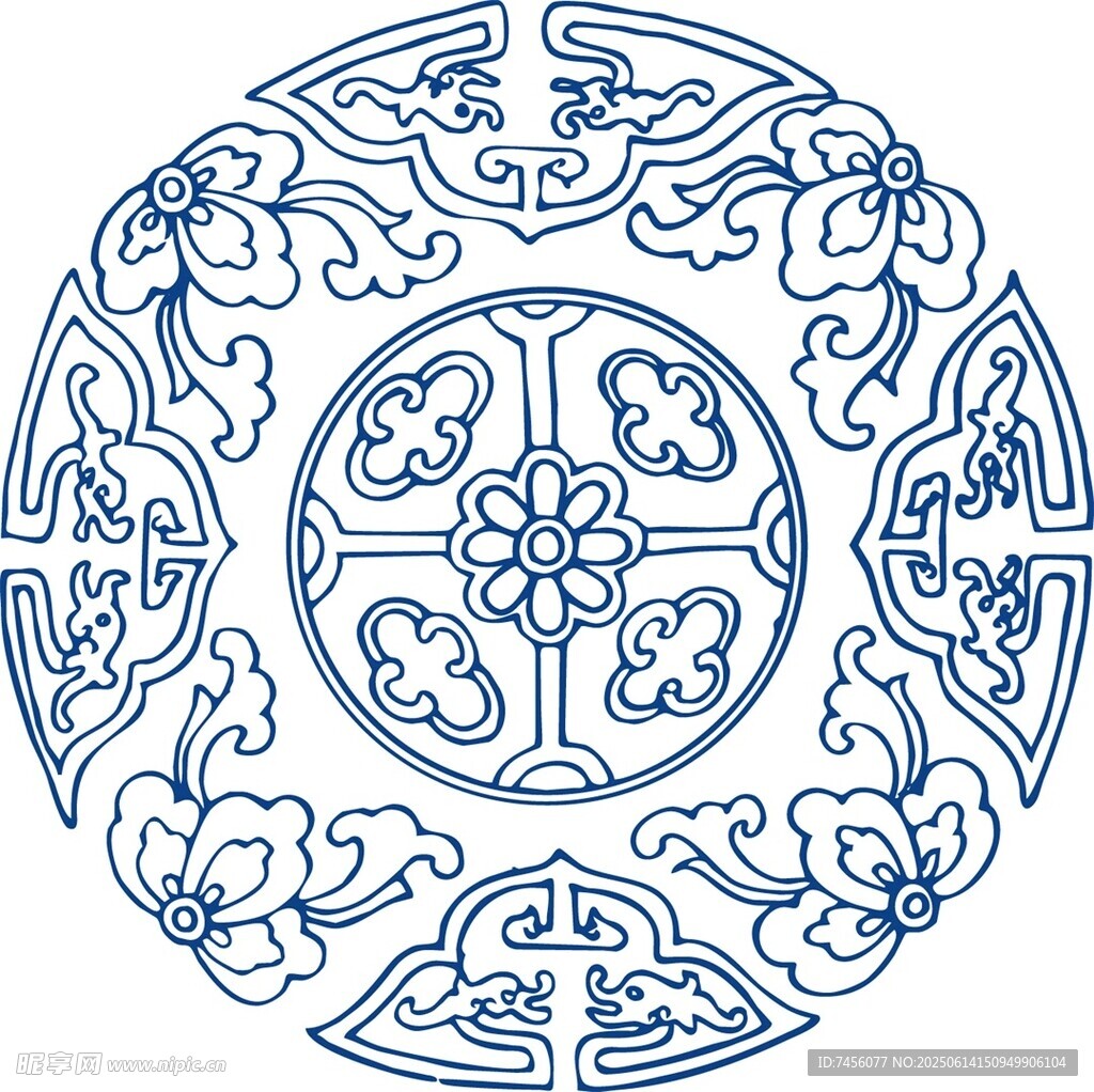傳統(tǒng)中式圓形藍(lán)白花紋圖案