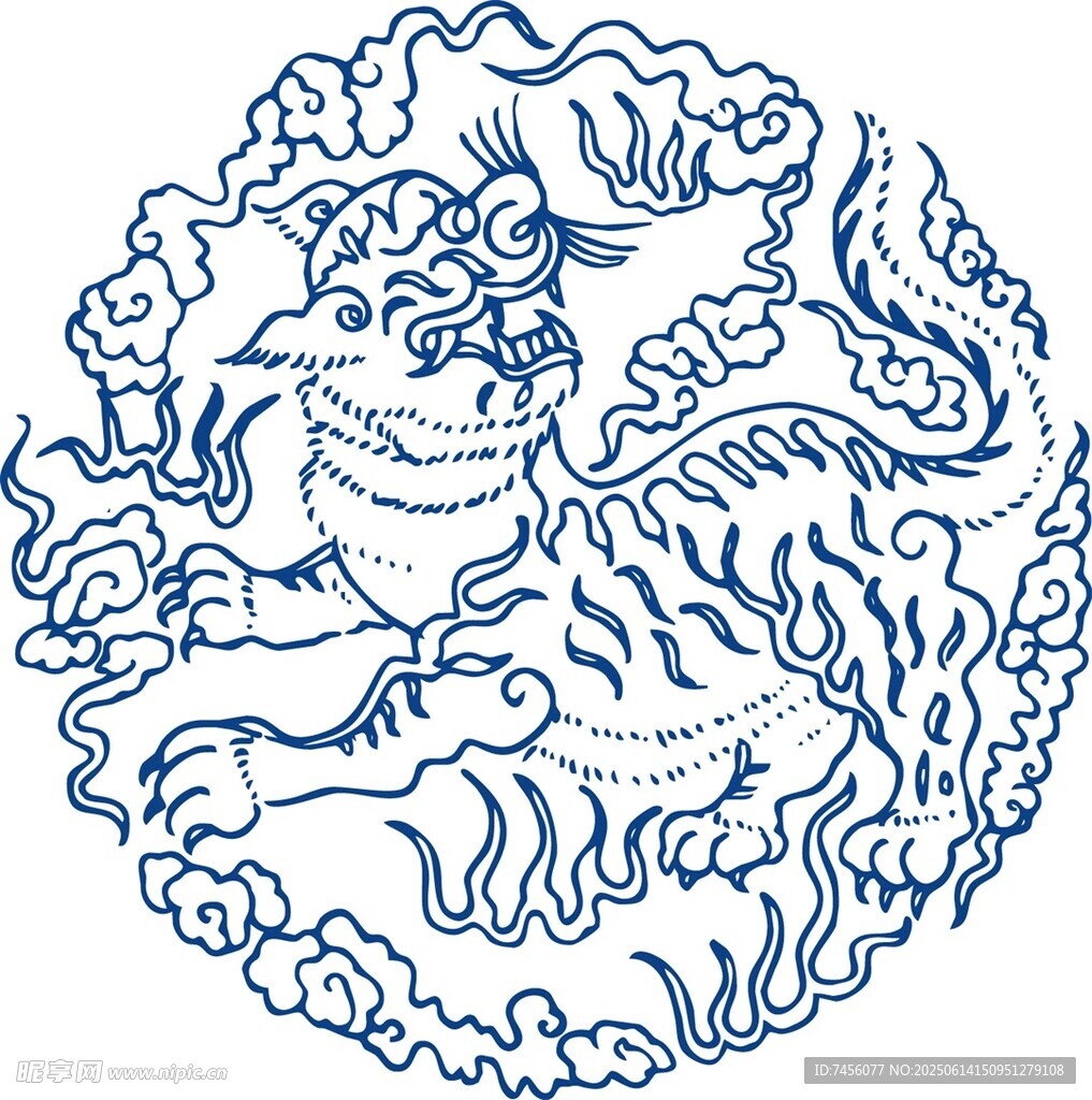 傳統(tǒng)中式獅子紋圓形圖案