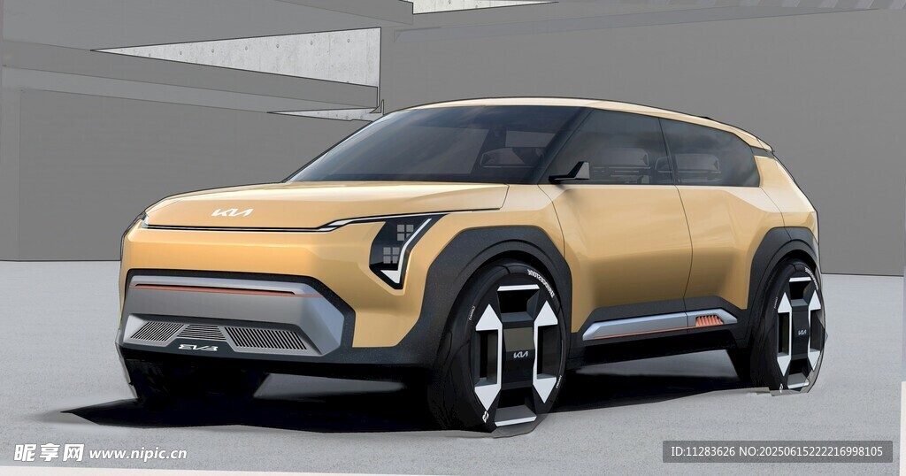 未來感黃色概念SUV汽車
