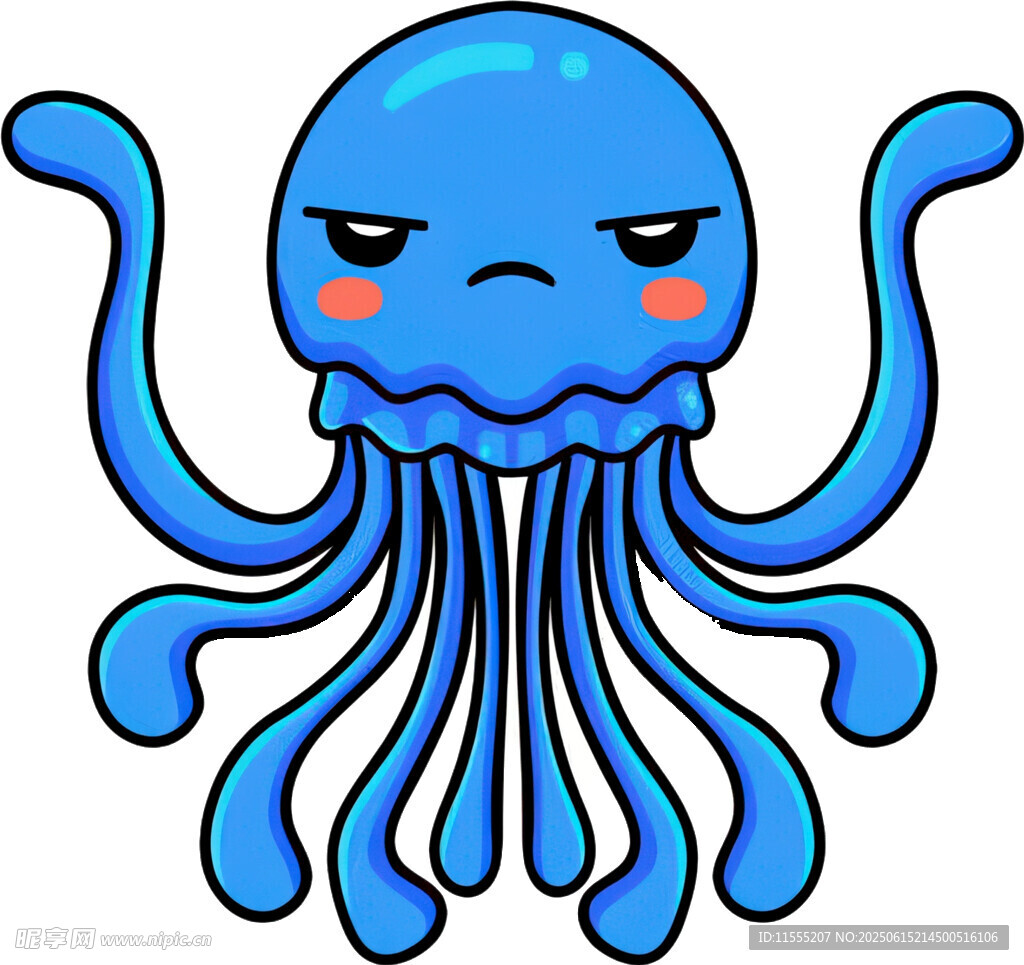 藍色卡通章魚表情有點兇