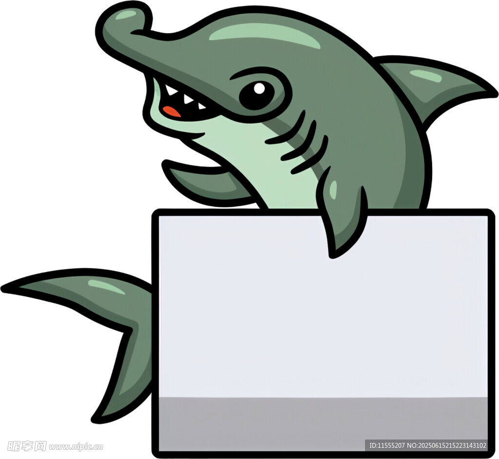 卡通鯊魚持空白標牌