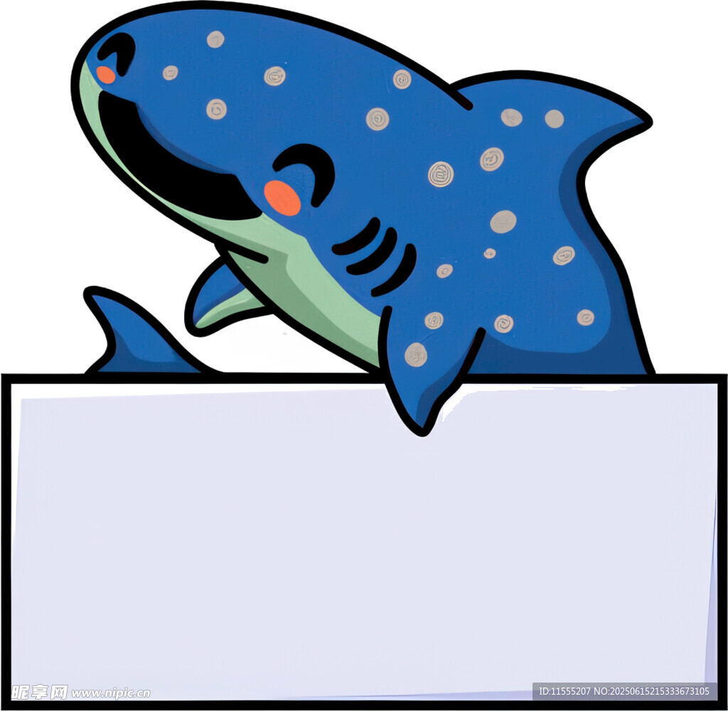 卡通鯊魚舉空白標牌