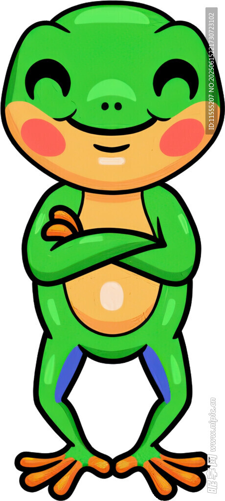 可愛綠青蛙抱臂站立