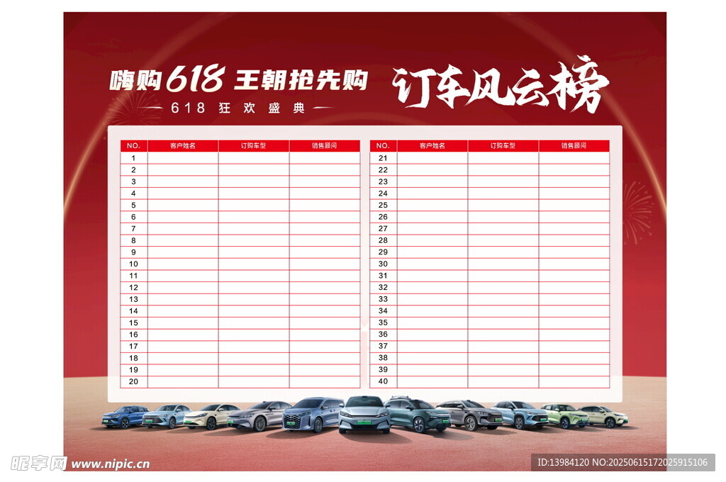 汽車預訂展示榜