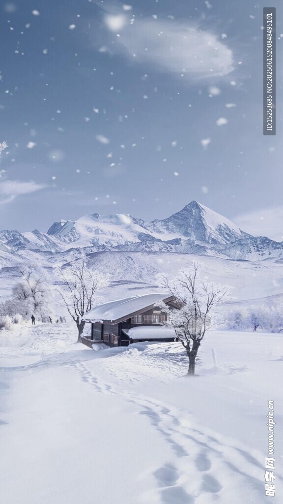冬日雪景中的靜謐小屋