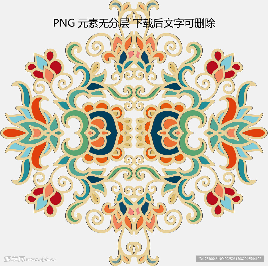精美多彩中式對稱花紋圖案