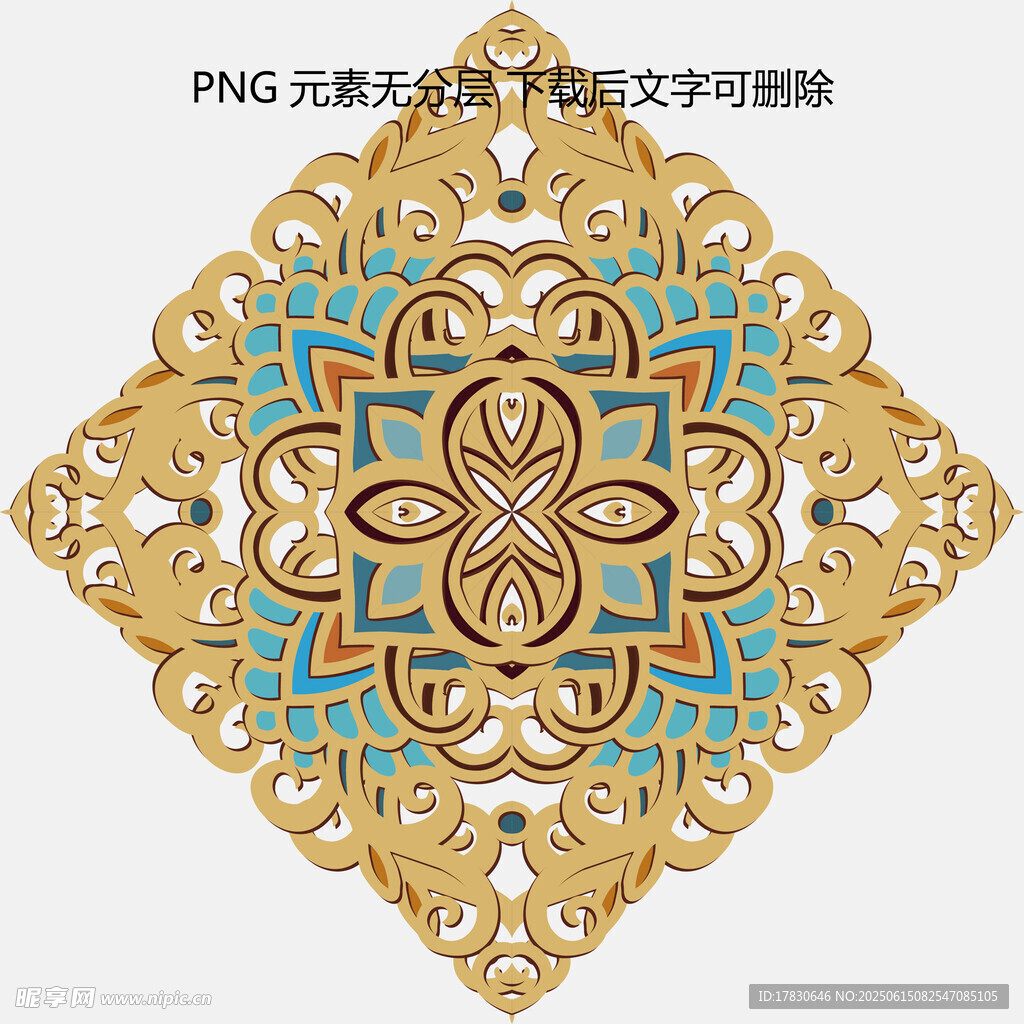 金色藍紋精美對稱花紋圖案