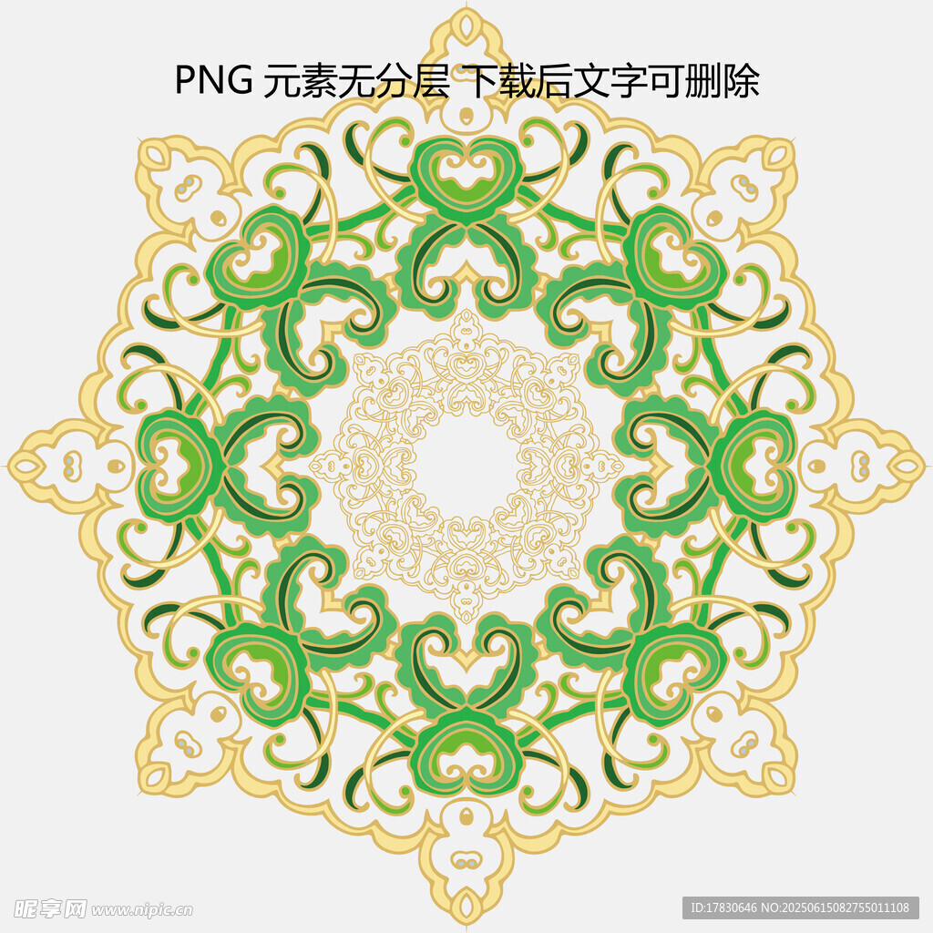 精美綠色花紋圓形裝飾圖案