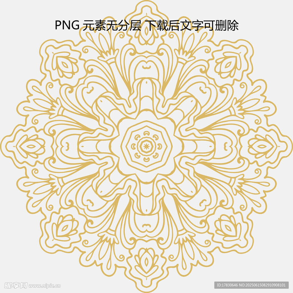 金色精美花紋圓形裝飾圖案