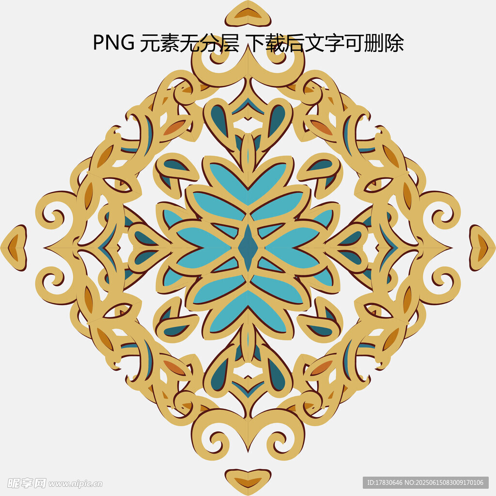 金色藍(lán)花中式傳統(tǒng)裝飾圖案