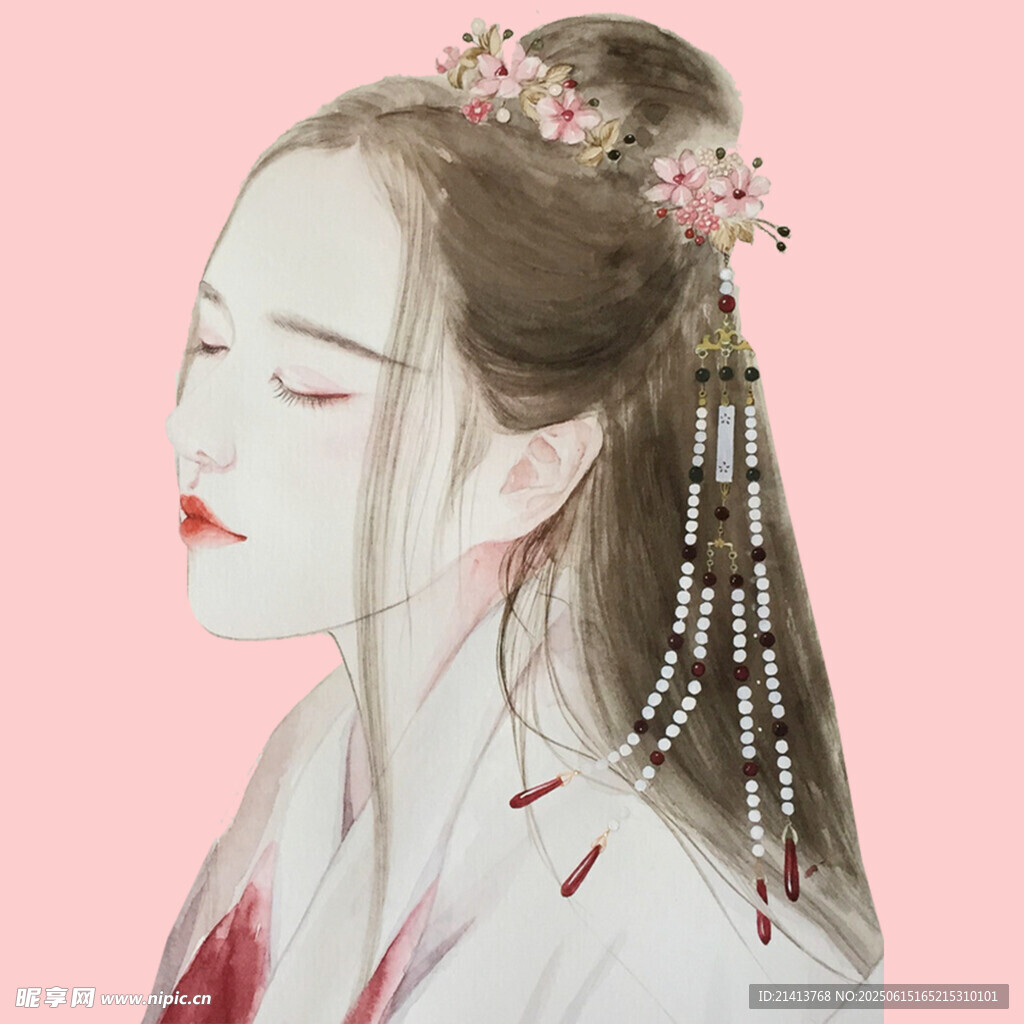 古風發飾少女唯美側顏