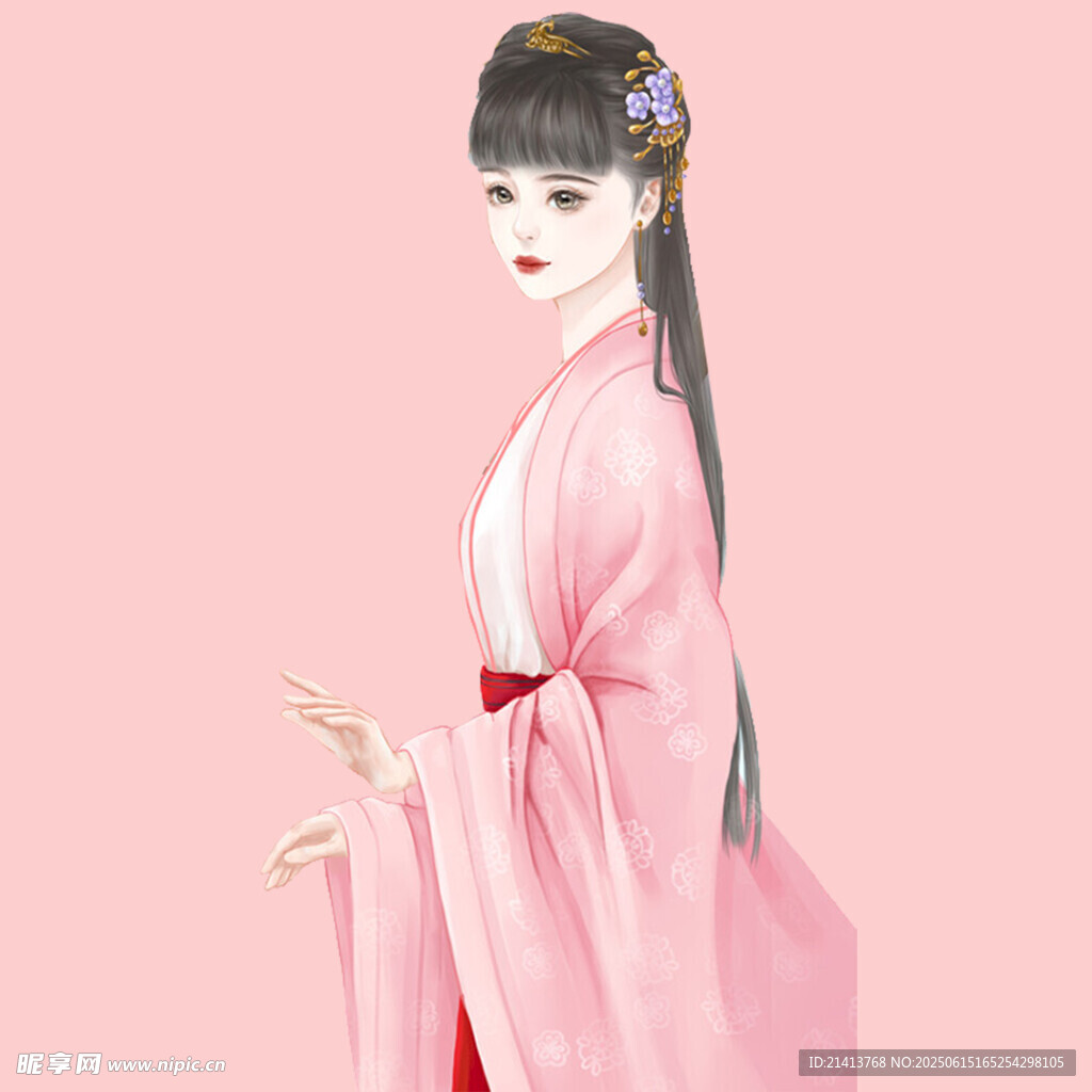 古風(fēng)粉衣女子優(yōu)雅姿態(tài)