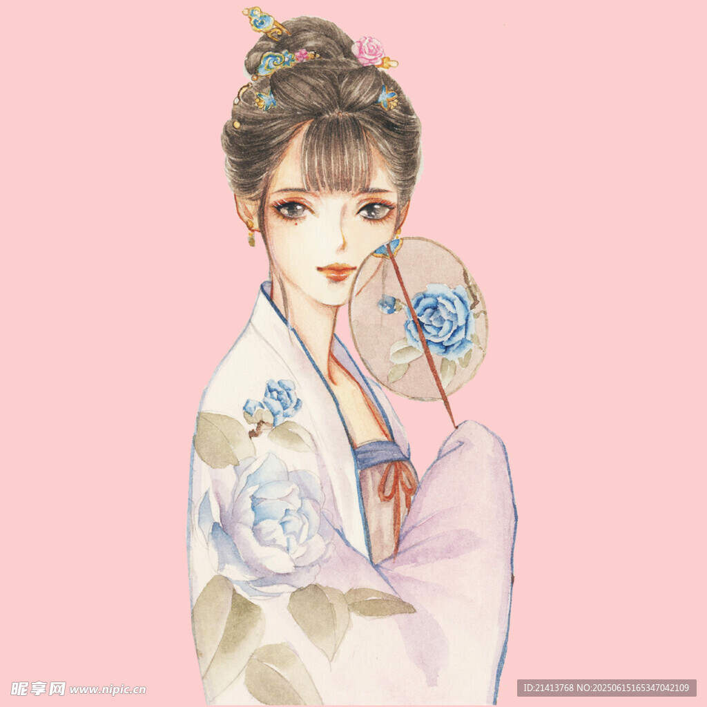 古風(fēng)漢服少女持扇圖