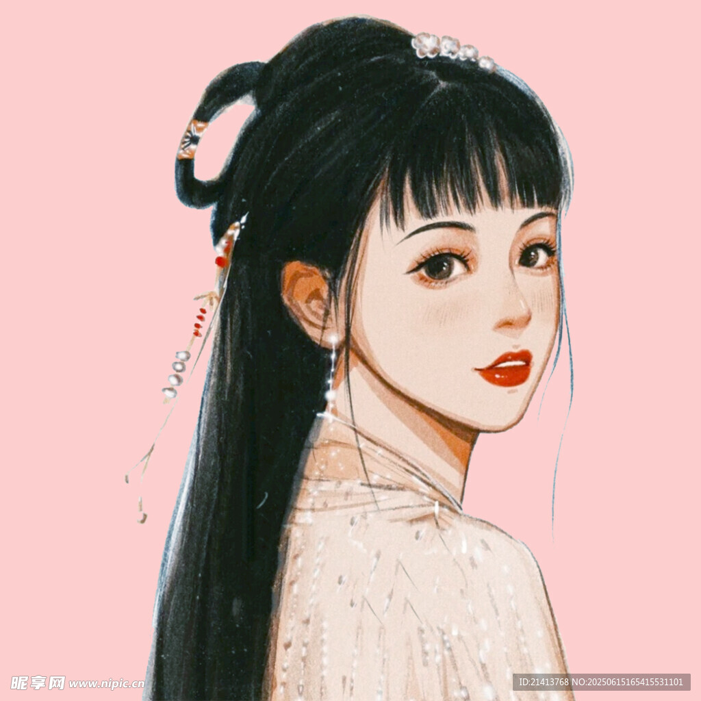 古風長發女子優雅側顏