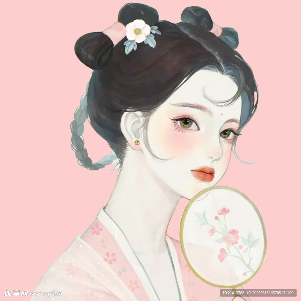 古風(fēng)佳人持扇優(yōu)雅側(cè)顏