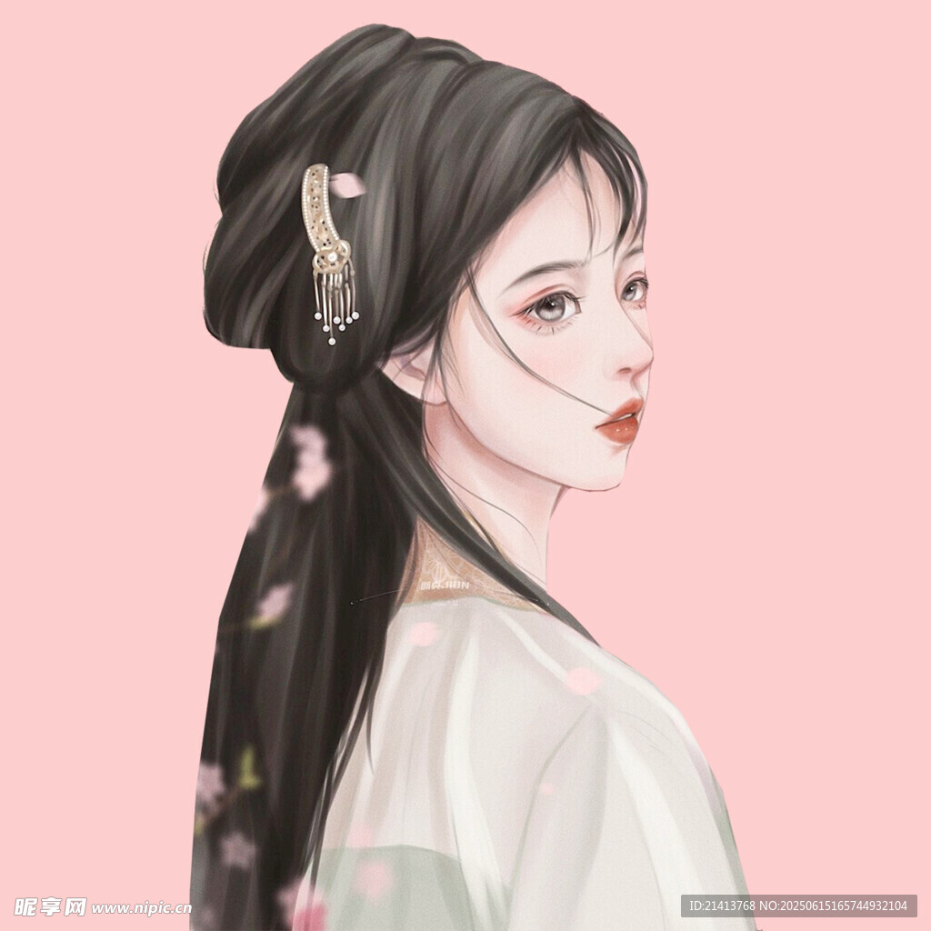 古風長發女子側顏