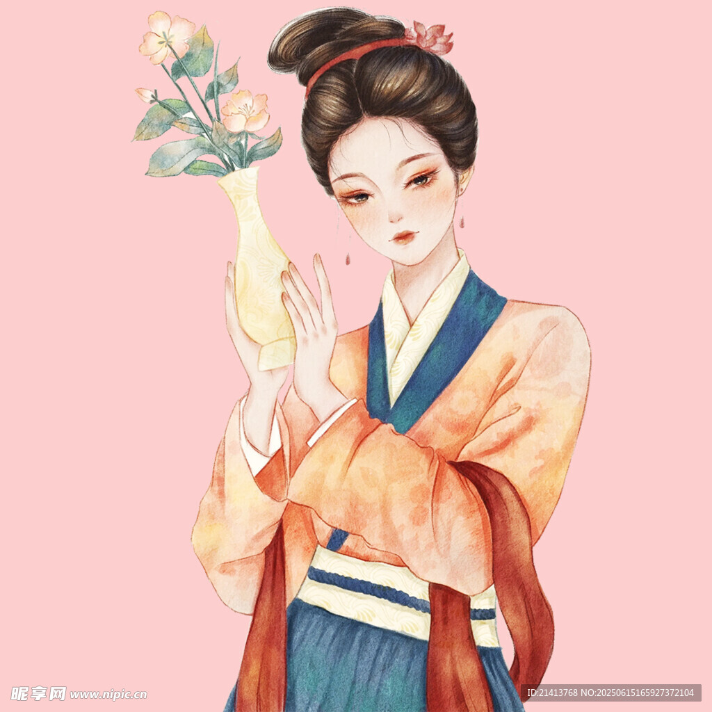 古風持花仕女圖
