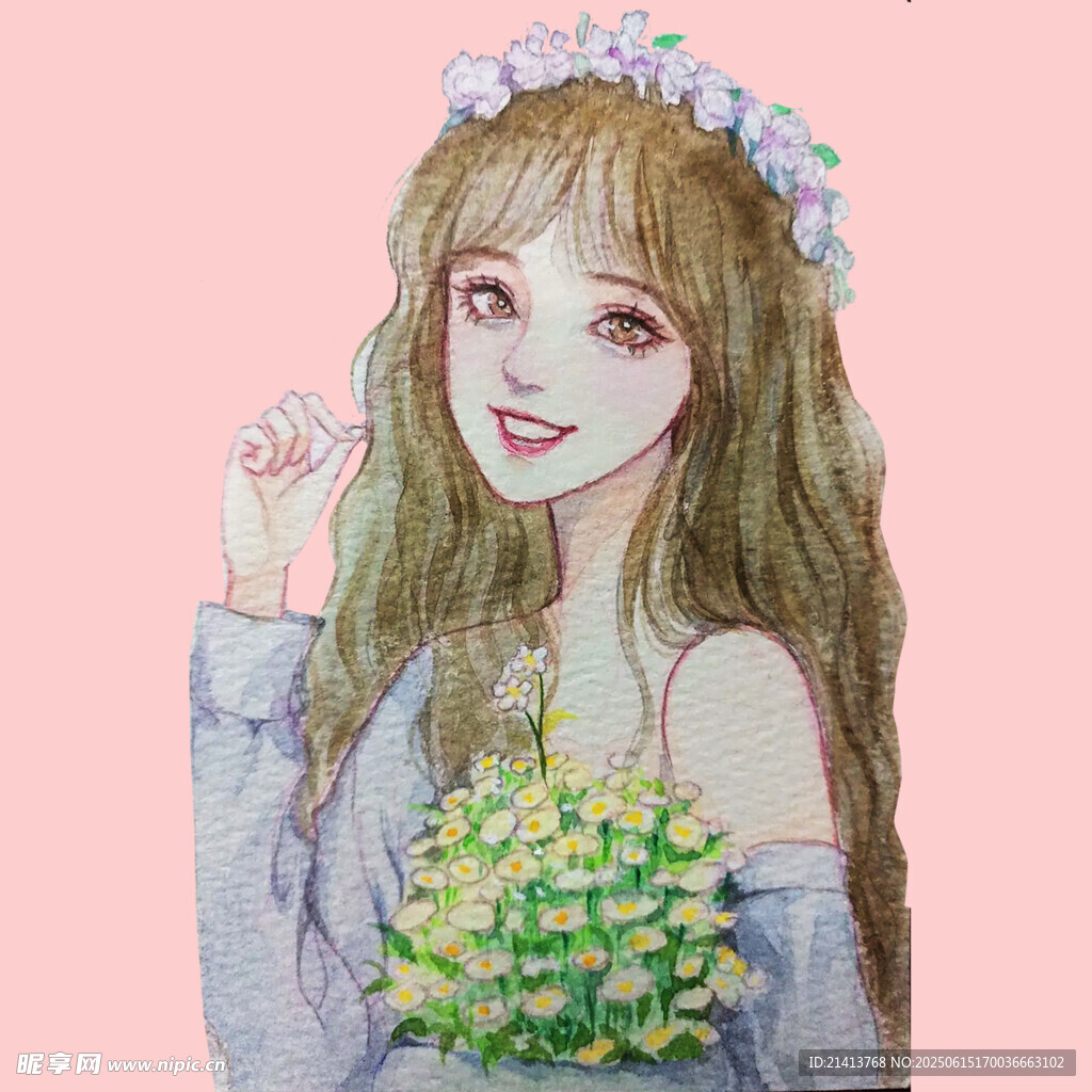 頭戴花環的甜美少女