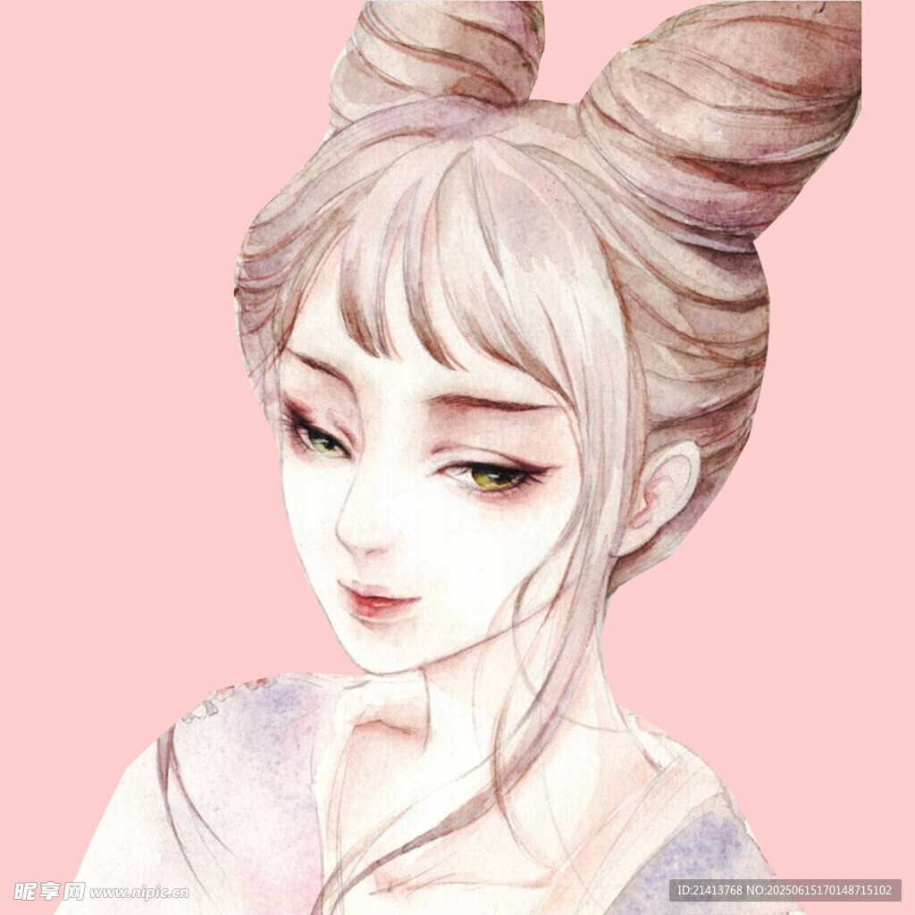 雙髻古風(fēng)少女插畫