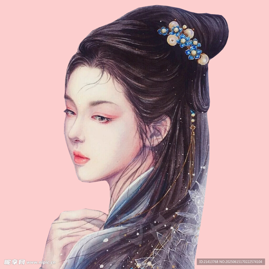 古風(fēng)美人  青絲簪花韻悠然