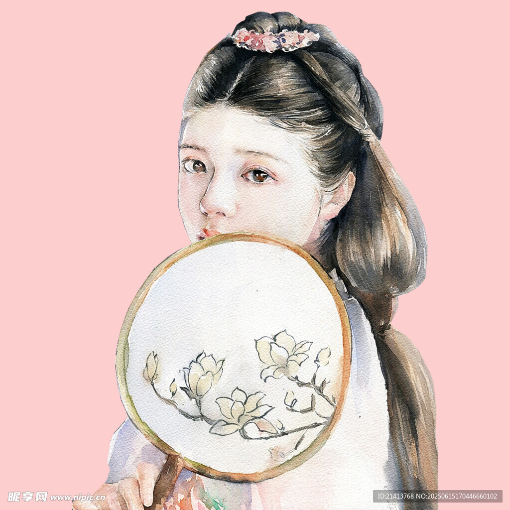 古風(fēng)佳人持扇半遮面