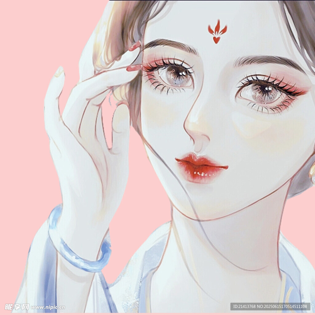 古風美人輕觸眉眼