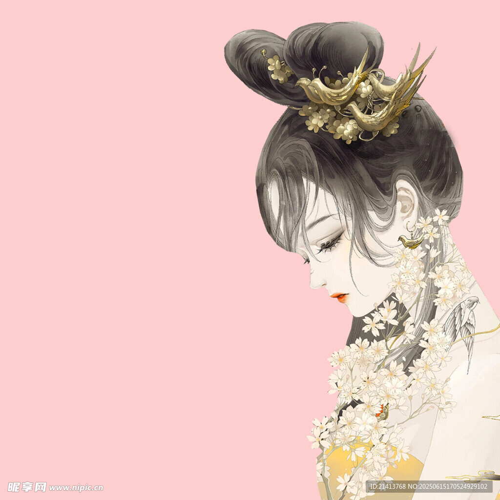 古風女子發髻簪花圖