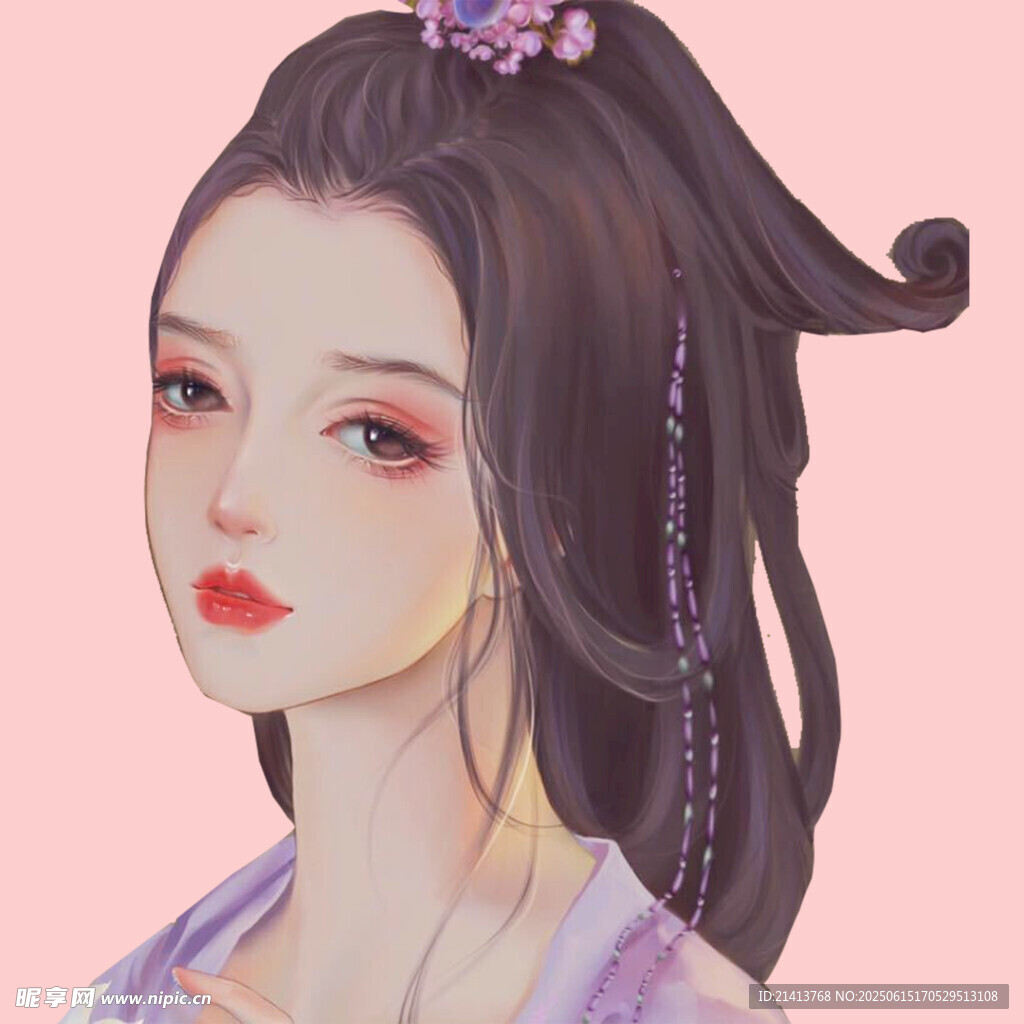 古風(fēng)長(zhǎng)發(fā)紫衣女子插畫
