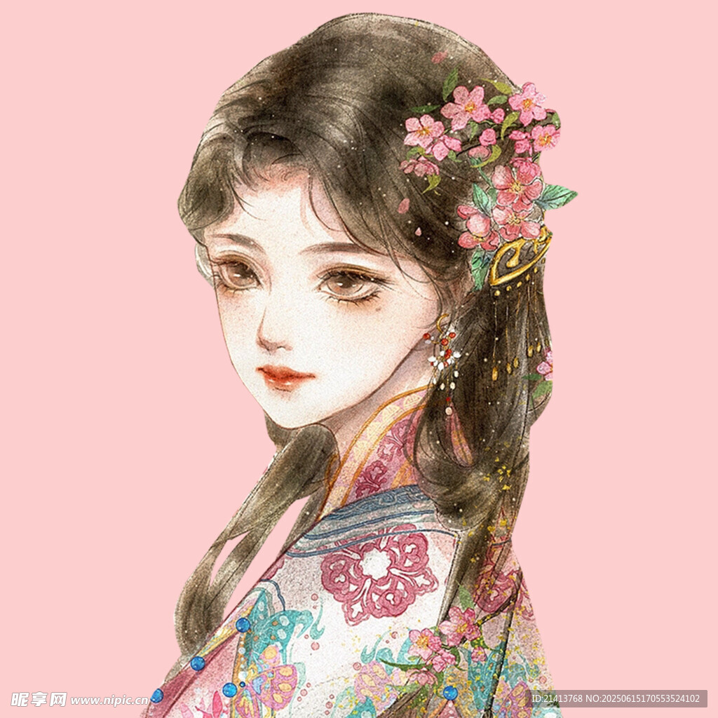 古風佳人 青絲簪花美如畫