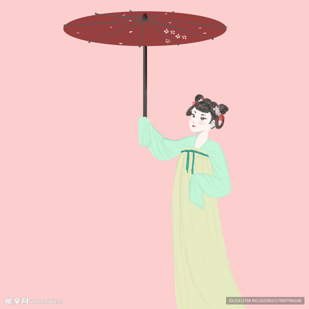 古風女子撐傘圖