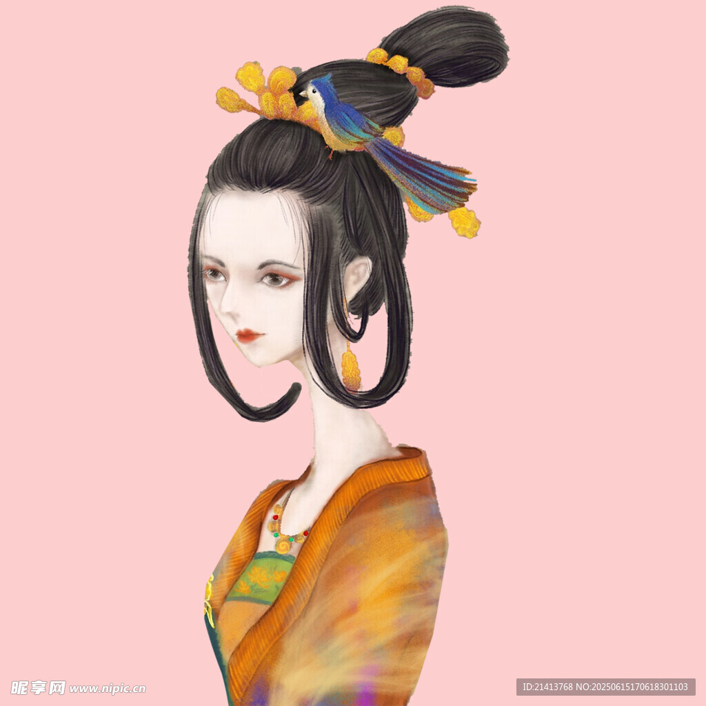 古風女子發髻造型插畫