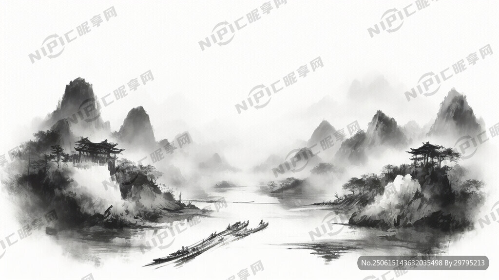 畫一張水墨畫 元素有 隧道