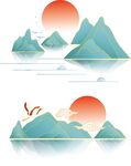 山水日出飛鳥(niǎo)插畫(huà) 漸變山水 鶴