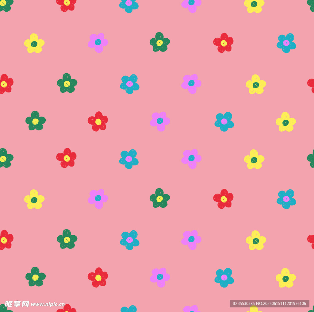 粉色背景多彩小花圖案