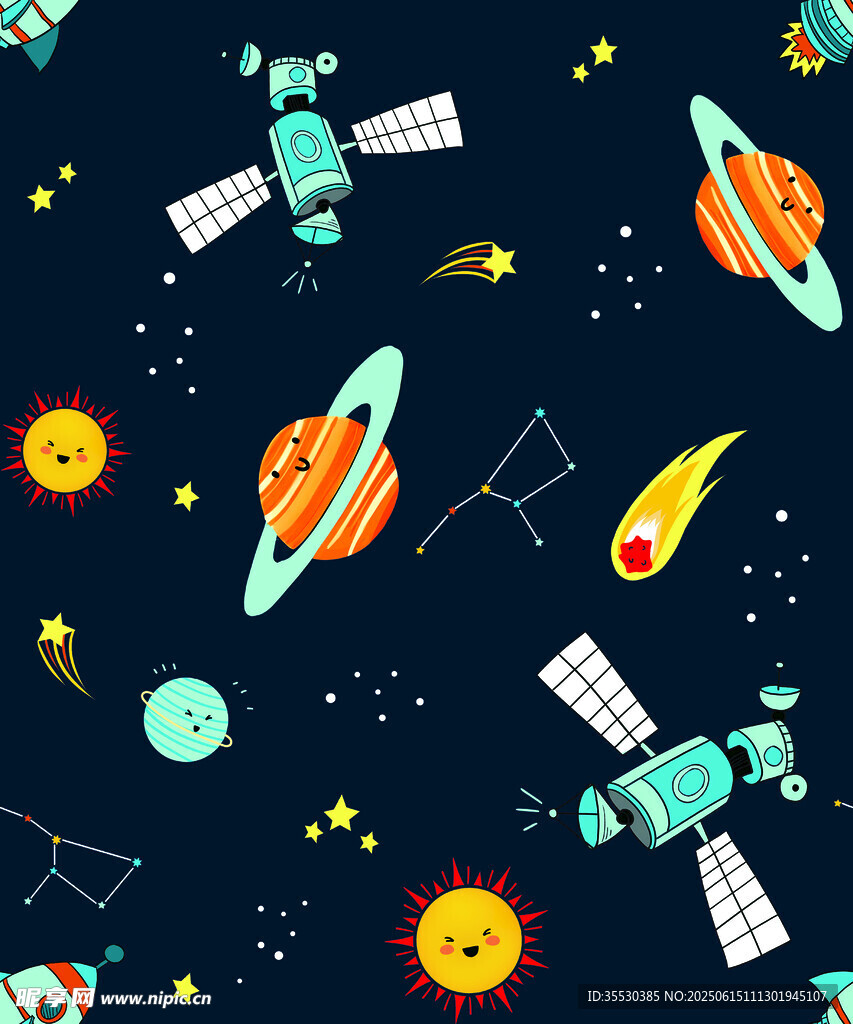 太空元素卡通圖案背景