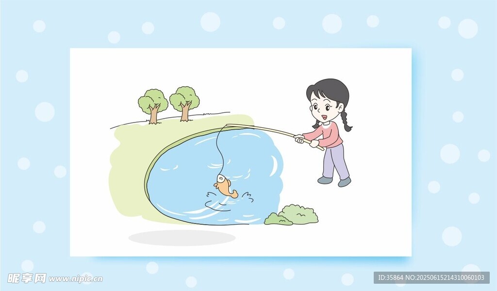 小女孩釣魚