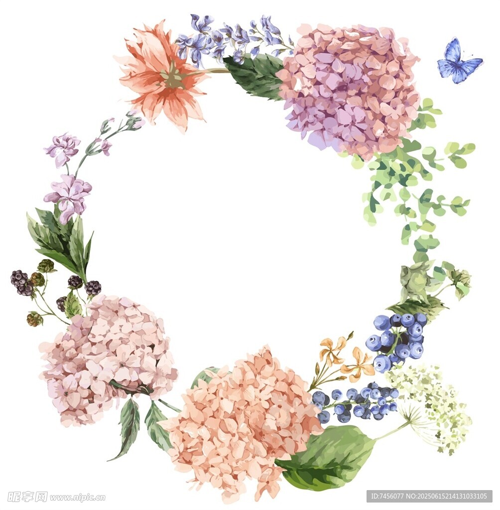 水彩花卉花環(huán)圖案設(shè)計(jì)