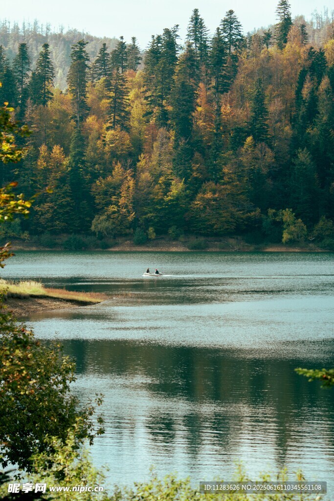 秋日湖畔森林美景