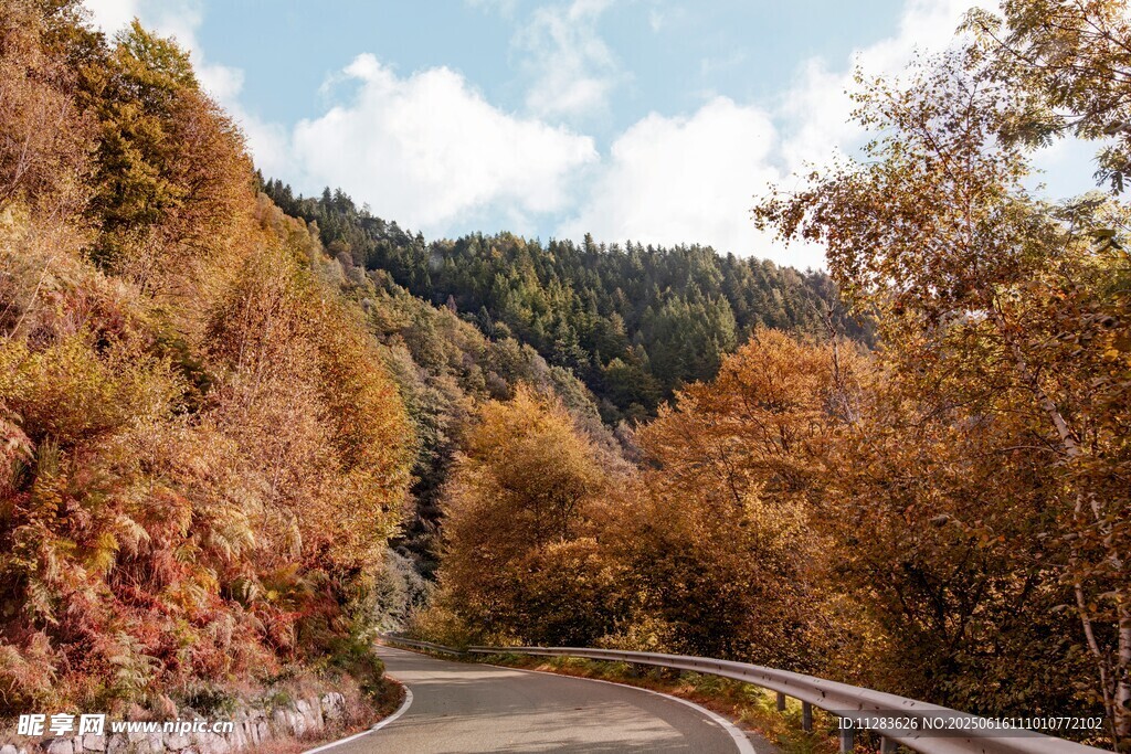 秋日山間蜿蜒公路美景