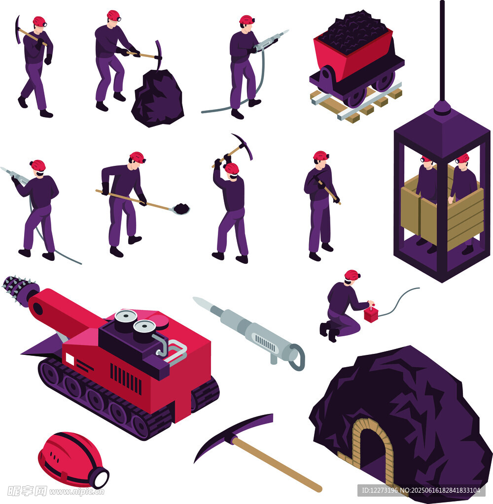 礦工與采礦設備插畫