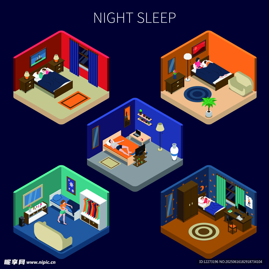 夜晚睡眠場景插畫