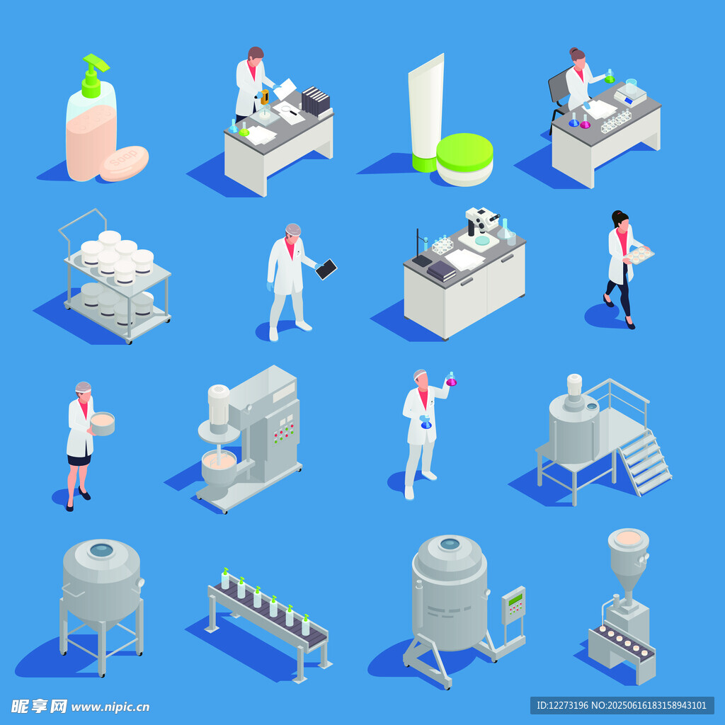 工廠生產(chǎn)場景等距插畫