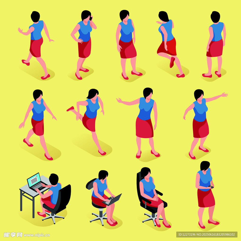 女性辦公姿勢多樣展示