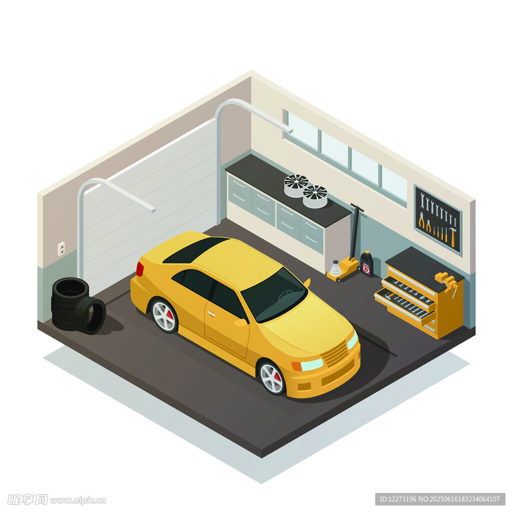 車庫中的黃色轎車
