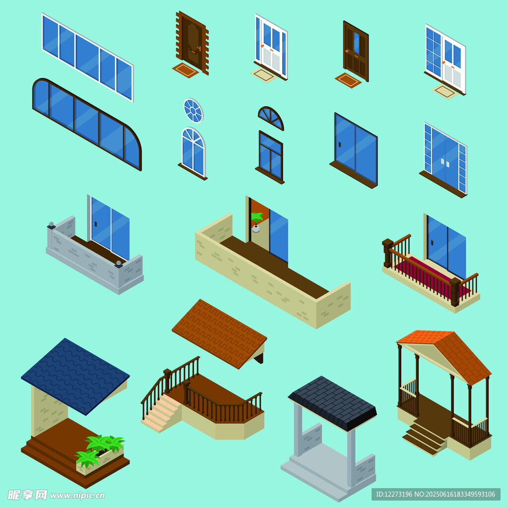 多樣建筑部件等距視圖